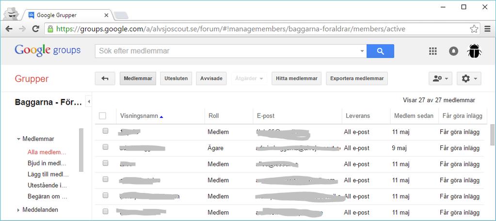 Steg 4 Hantera medlemmar i gruppen (lägg till/ta bort) Det svåraste med att hantera medlemmarna i gruppen är att hitta själva funktionen där detta utförs.