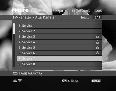 6.1.3 Byta namn på en kanal Funktionen Byt namn på kanaler låter dig byta namn på kanaler i listan. När du har valt Byt namn på kanaler i alternativet Modifera visas den valda kanallistan.