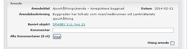109 (132) 9.4 Övrigt utredningsfall Det finns för närvarande två typer av utredningsfall - Ajourhållningsärenden och Kvalitetsärenden. Båda typerna skapas av Lantmäteriet.
