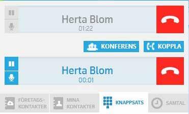 3.1.9 Starta Konferens Det går att skapa en konferens mellan dig själv och övriga samtalsdeltagare. Knappen för konferens visas när flera samtal är aktiva samtidigt.