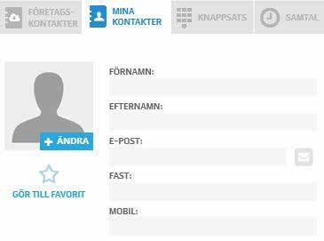 När markören förs över kontakten blåmarkeras hela rutan och en stjärnsymbol blir synlig. Denna visar om kontakten är markerad som favorit. En vald favorit hamnar i toppen av listan.
