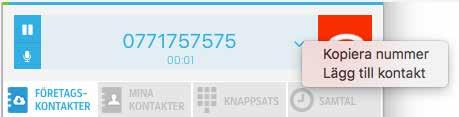 3.1.2 Avvisa/Avsluta samtal 1. Tryck röd telefonikon för att avvisa/avsluta ett uppringande samtal. 3.1.3 Ta emot samtal Finns det inringande numret inlagt som kontakt visas både namn och telefonnummer på den som ringer, annars visas enbart telefonnummer.
