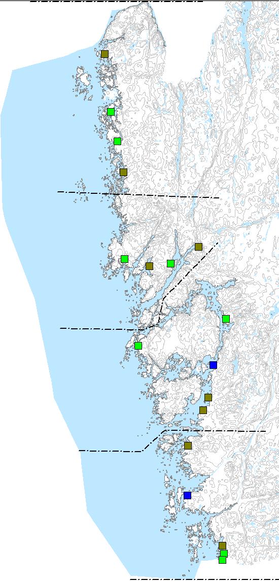 INLEDNING Region 1 Region 1 Region 2 Region 2 Galterö Region 3 Region 3 Galterö Region 4 Sanden Region 4 Sanden Juni 2010 September 2010 Fig 1 Urval av stationer med avseende på algfria (bruna) och