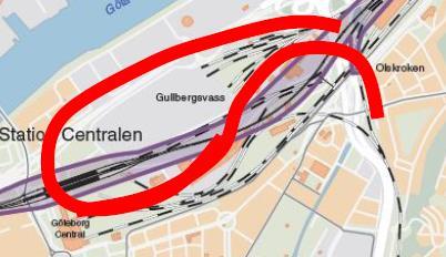 A5: Genomgångsstation på viadukt och slinga förbi Centralen, Nordlig dragning: Alternativet föreslogs av E N Lauritsen till Förstudien/13/ och har även diskuterats av andra debattörer, t ex i den