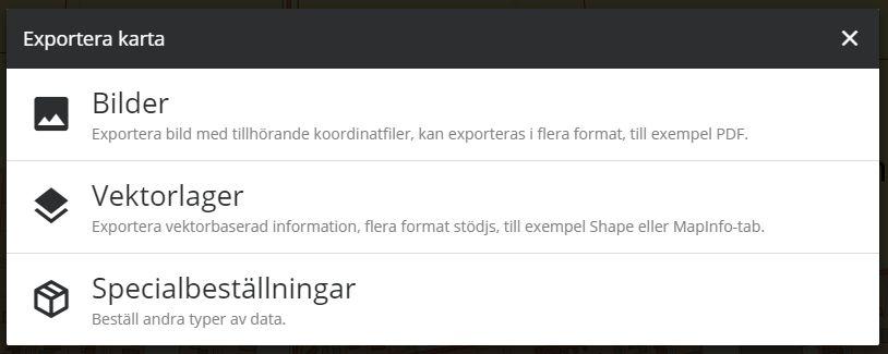 (Figur 46. Val av export) Exportera karta Bild (Figur 47.