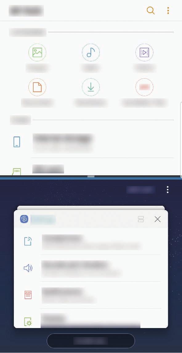 2 Dra uppåt eller nedåt och tryck lätt på i ett fönster med en nyligen använd app. Den valda appen startas i det övre fönstret.