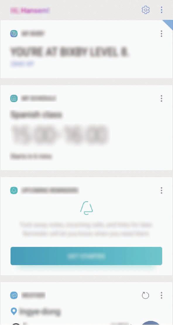 Appar och funktioner 2 Tryck lätt på KOM IGÅNG på kortet KOMMANDE PÅMINNELSER. Startsidan för Reminder visas.