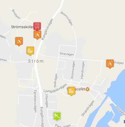 10 TRAFIKUTREDNING STRÖM, LILLA EDETS KOMMUN 2.4 Målpunkter I Ström finns kommunal service som skolor, lekplatser och idrottsanläggningar, se Figur 10.