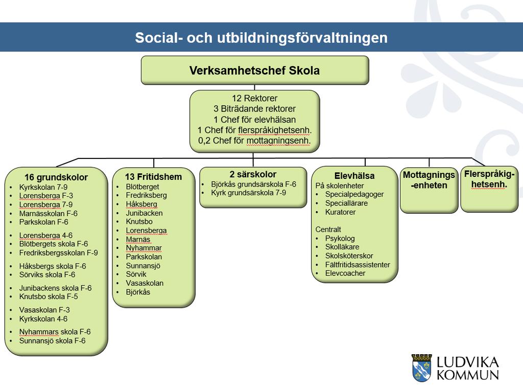 Verksamhet skolas organisation Skolområdet Fredriksberg Under läsåret 2017/2018 fanns det totalt 52 elever på skolan. I förskoleklassen fanns det 6 elever och i grundskolan 1-9 fanns det 46 elever.