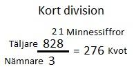 fast, stegvis process som används för att beräkna något. Till skillnad från lång division, noteras inte alla beräkningar i kort division (Häggström, Persson & Persson, 2014). Se figur 12 nedan.