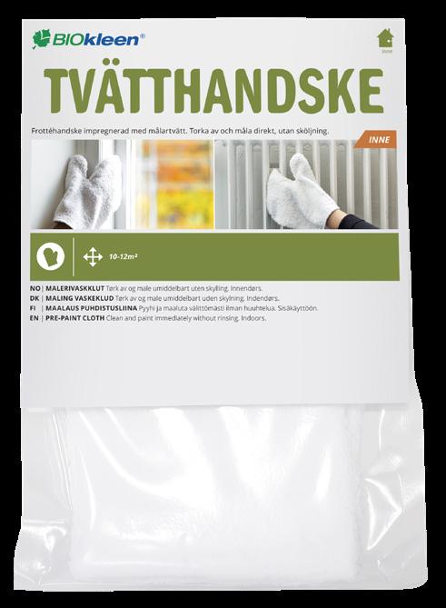 SLÄTA YTOR UTE/INNE RENGÖRING Tvätthandske för målartvätt BIOkleen Tvätthandske, Ute Frottéhandske impregnerad med målartvätt för utomhusbruk.