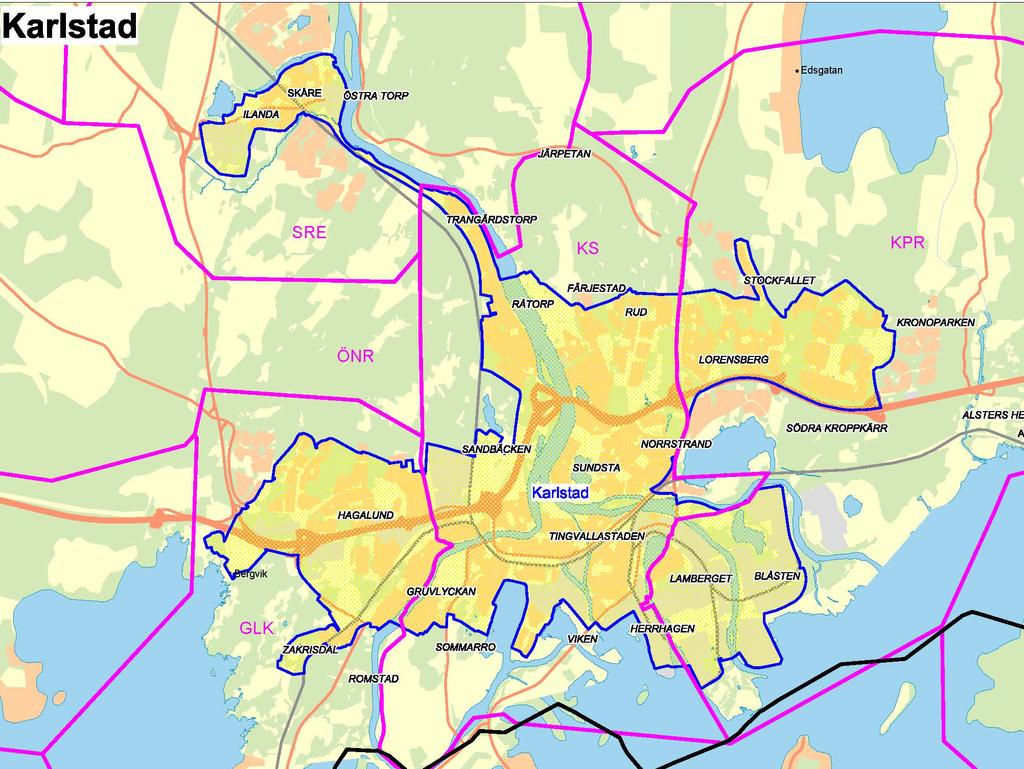 En kund-kund Det gulmarkerade förbindelse området är hela FMO mellan Kund Karlstad. 1 och Kund 2 kan levereras som Skanova Fiber 2009 (över två olika UTO).