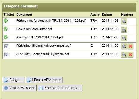 Trafikverket har i FIFA möjlighet att genom att klicka på knappen Hämta APV koder kunna göra ett PDF dokument med rätt APV koder.