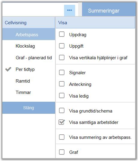 Bildins tällningar Under de tre prickarna kan du ställa in hur/vad du vill att