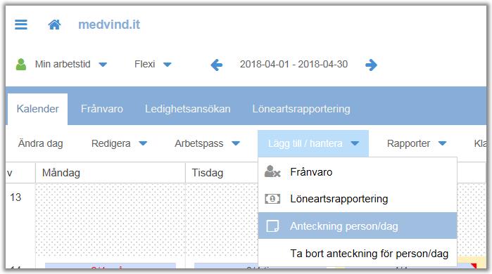 Figur 27 Röd markering betyder att det finns en anteckning på dagen Anteckningen kan antingen vara skriven av dig själv eller av