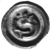 Krönt framvänt huvud )( Kors, i vars övre vinklar kronor samt med nedre korsarmen överlagd med en krona. LL 4b.