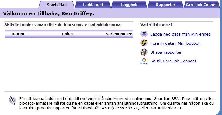 3 Klicka på fliken CareLink Connect eller länken CareLink Connect.