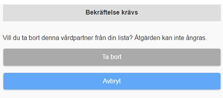 4 Klicka på knappen Ta bort för att slutföra borttagning av vårdpartnern, eller klicka på knappen Avbryt för att