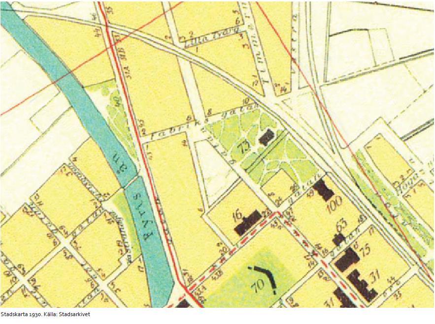 Stadskarta från 1930 som visar Mikaelsplan, Svartbäckstorg och omgivande kvartersstad, Stadsarkivet.