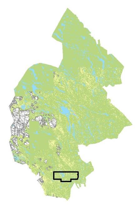 Bild 1. Hela det område som revideringsinventerades under åren 2014 och 2015 markerat i svart.