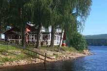 com Njut av en vällagad lunch med mycket grönt - här finns något för alla! Med utsikt mot älven Ljusnan och de blånande bergen.