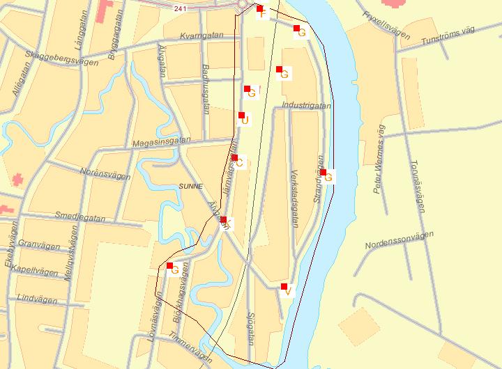 Bild 7 Olycksstatistik för perioden 2003-2013 (Uttag gjort ur STRADA som är Trafikverkets olycksdatabas) Det olika bokstäverna i kartan är förklarade enligt tabell 1.