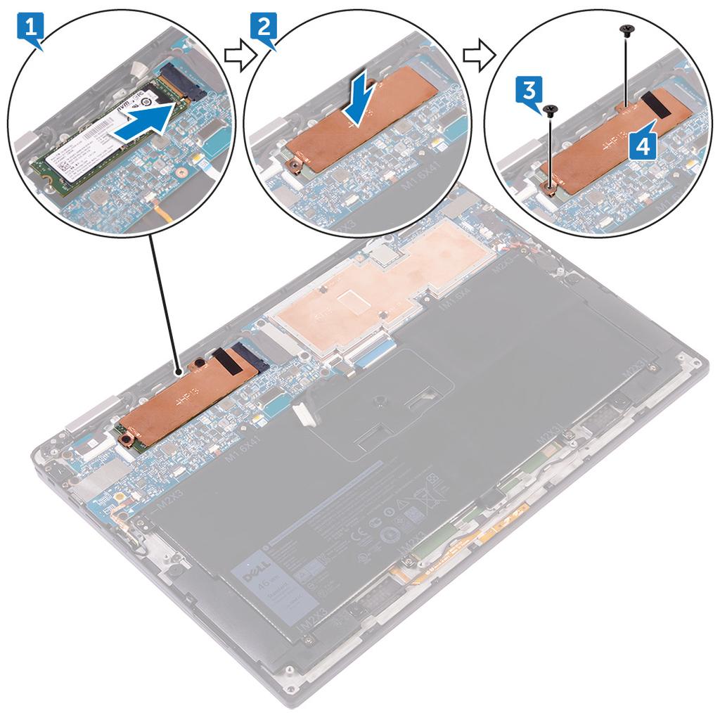 Sätta tillbaka halvledarenheten 8 VIKTIGT!: SSD-diskar är ömtåliga. Var försiktig när du hanterar SSD-disken.