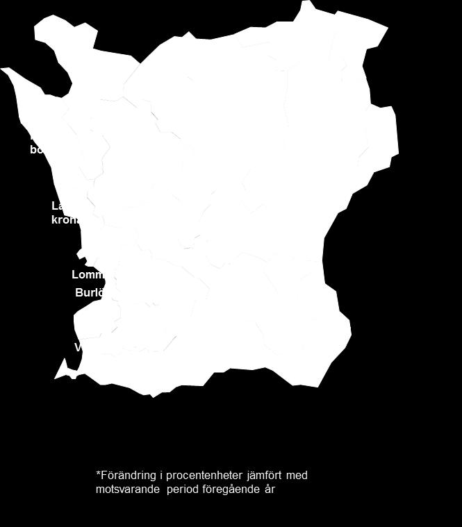 -0,7 Skåne län 9,8% 0,0 Hässleholm 9,6% 0,1 Bromölla 9,3% -0,6 Bjuv 9,0% -0,1 Örkelljunga 8,8% 0,8 Klippan 8,5% 0,8 Trelleborg 8,4% 0,6 Simrishamn 8,4% 1,1 Eslöv 8,3% 0,6 Osby 8,2% 0,3 Tomelilla 8,2%