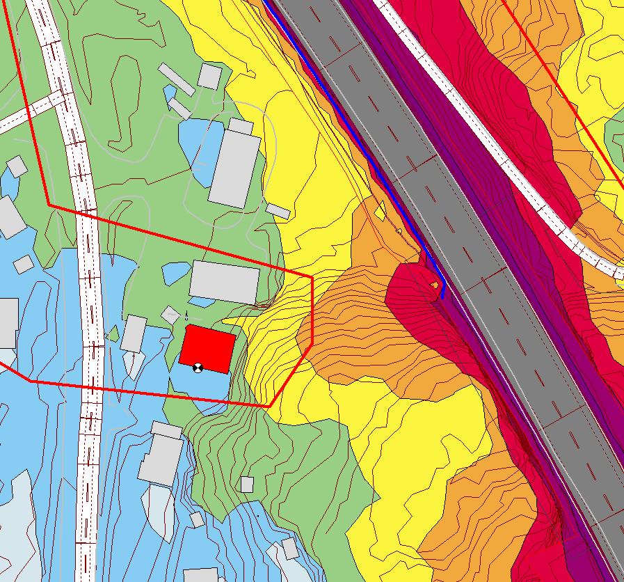 13.3. Hovås 25:2 Fastigheten är belägen på västra sidan om väg 158, i höjd med bergsformationen mitt i projektet. HOVÅS 25:2 Figur 5. Spridningskarta vid fastighet HOVÅS 25:2.