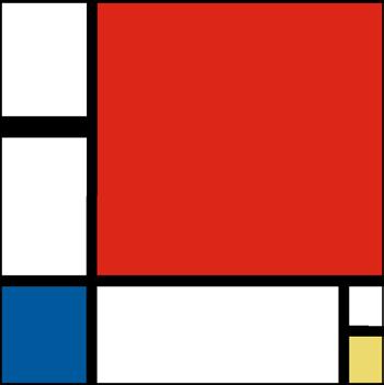 9 Plats: Tegs centrum, framför banken Konstverk: Komposition II i blått, rött och gult, Piet Mondrian (neoplasticism). Dahlia Bishop of Oakland. Lobelia speciosa Fun Scarlet.
