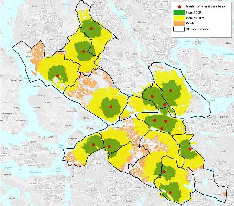 I Karta 19 visas närheten till ishallar och konstfrusna isbanor i Stockholms stad. I Västerort är närheten sämre i Hässelby Villastad och i stora delar av Bromma.