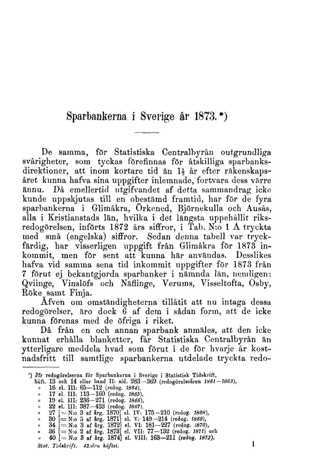 Sparbankerna i Sverige år 1873.