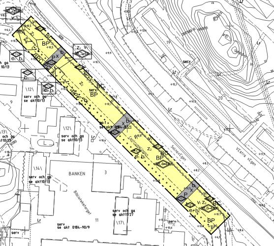 Figur 2.2. Sektion genom Solnavägen och planerad ny bebyggelse (blåmarkerad). Figur 2.3.