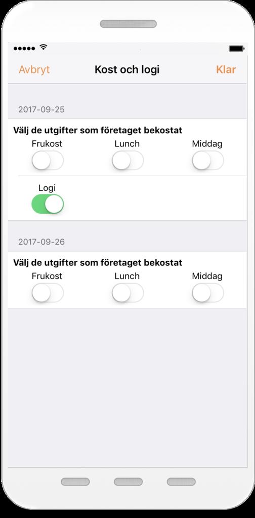 3.3. Registrera ny milersättning Klicka på plustecknet på sidan Översikt och välj Ny milersättning Fyll i information om ditt resmål samt hur många kilometer du har åkt.