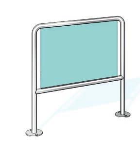 PGB-E03 PGB-S01 Personräcke med knälist, höjd 320 mm, av rör i rostfritt stål AISI 304 sidenmatt Ø 40 mm och glasfyllning ESG.