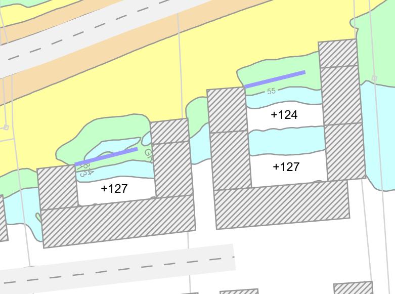 För de två flerbostadshusen i orådets norra del föreslås lokala skärar för att uppnå riktvärden vid geensa uteplats på gården.