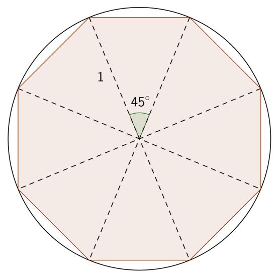 Dessa kan i sin tur delas i två, vi får då en rätvinklig triangel med hypotenusan och vinkeln,5. Se figur 5. Nu kan vi räkna ut längden på sidan med hjälp av trigonometri.