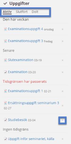 KURSENS ÖVERSIKTSSIDA Likande startsidan som du kommer till direkt efter du loggat in i Athena så har en kurs en översiktssida.