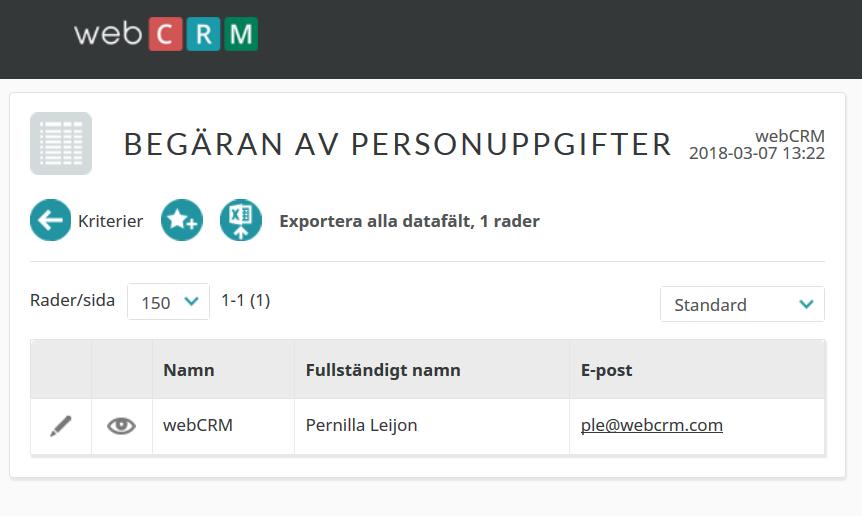 Det är också viktigt att välja under Avancerad Tillåt export av all data: Därefter kan du genom att klicka på ögat uppe till höger få en överblick över all data som hittas baserat på vad du sökt på.