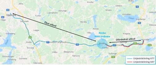 30(50) Linje 647 Norrtälje Rimbo Linje 677 Norrtälje Uppsala Linje 647 på helger ersätts med turer på linje 677 samt att dessa förlängs till/från Uppsala.