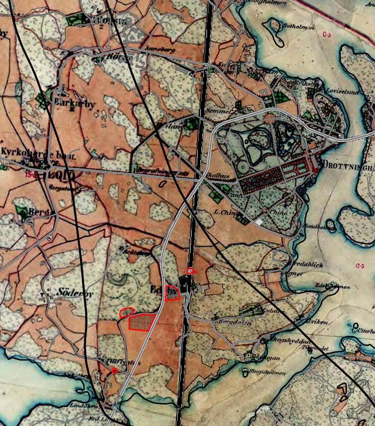 7 (50) Figur 1 Utdrag ur häradsekonomisk karta med dagens vägnät inlagt.