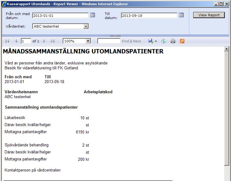 Rapporten går att spara i olika format, t.ex. i Word och Excel. Vid behov spara ner rapporten på servern, t.ex. G:\ (gemensam).