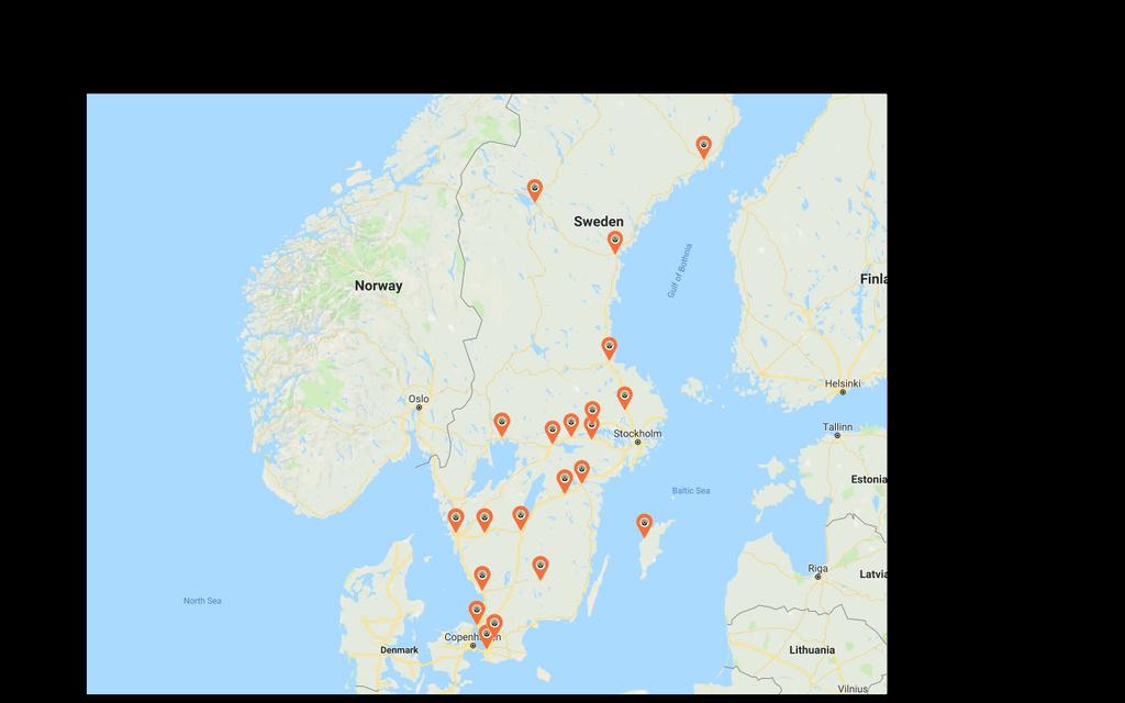 Städer som etableras under 2018-2019: Göteborg Malmö Norrköping Eskilstuna Västerås Örebro Arboga Uppsala