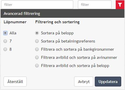 Dvs söker man på tag visas träffar där tag finns med i namnet som Företag samt Tage. I vyn för betalningar syns endast 100 betalningar åt gången där filtreringen endast söker bland dessa hundra.