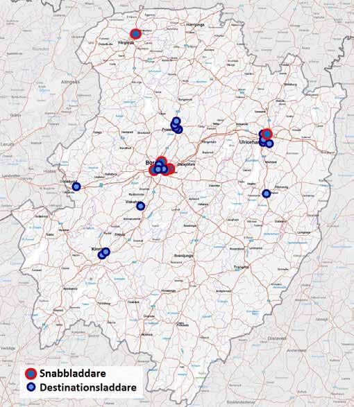 3.1.3. Laddinfrastruktur Sjuhärad Det finns tre st snabbladdare och 13 platser för destinationsladdning i Sjuhärad.