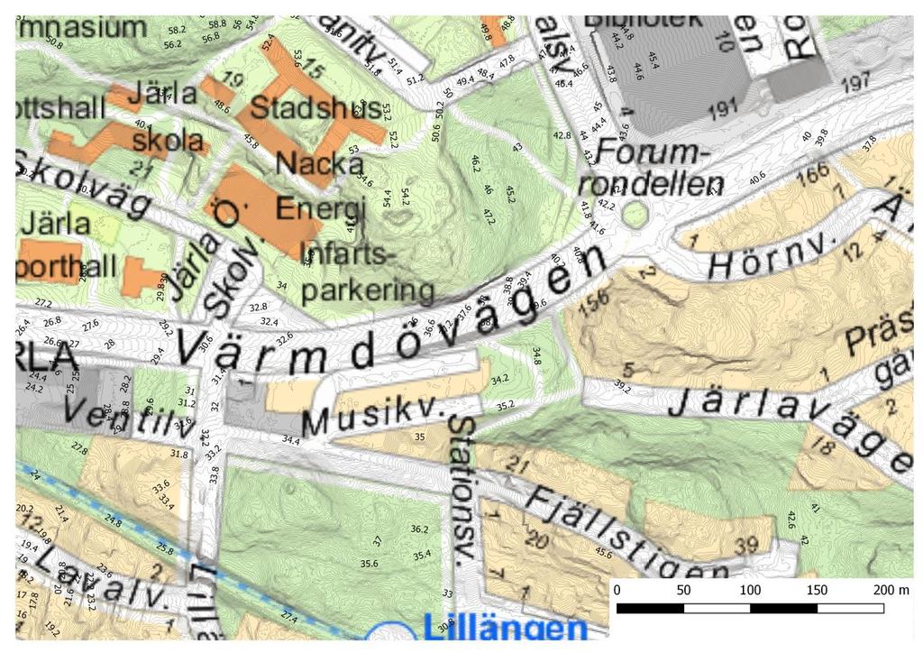 Figur 4. Höjdsättning i dagsläget. Höjddata (heliscan) från Nacka kommun Figur 5.