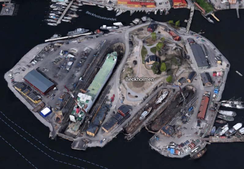Figur 11. De större varven på Beckholmen (t.v.) och Mälarvarvet (t.h.) (källa: Google Maps) 5.3.