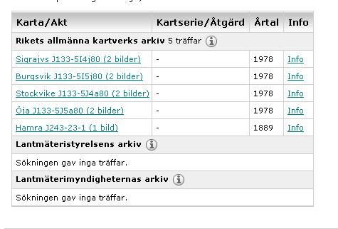 Handledning ArkivSök 12 av 21 3 Sökresultat Vid Sökning via kartan presenteras resultatet från alla tre arkiven i en träfflista.