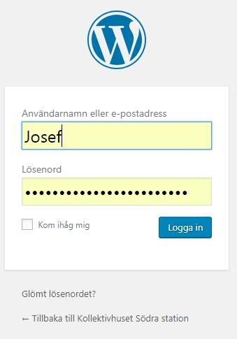 Inloggning 2 Öppna appen och tryck på Logga in. Skriv sodrastation.org/wp-admin i webbläsarens adressfält.