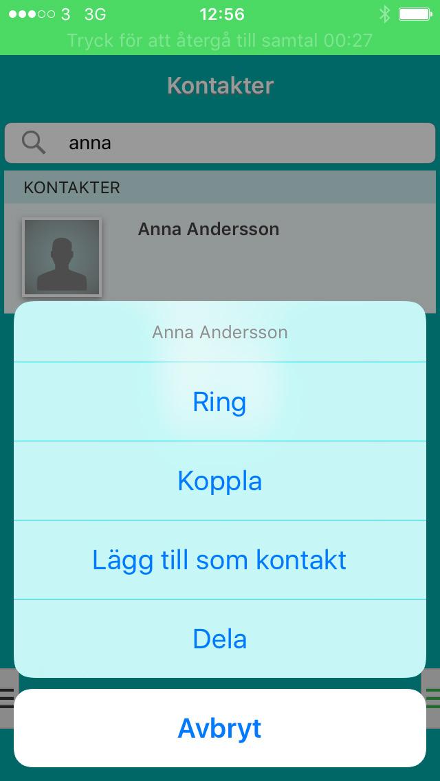 i appen till mobilkontakt Du kan även koppla samtal till de kontakter som bara finns i mobilens kontaktlista.